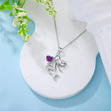 Sterling Silver Heart Cut Birthstone Mermaid Pendant Necklace