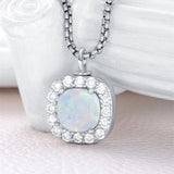 Sterling Silver Personalized Engraved Opal Urn Necklace for Ashes