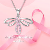 Sterling Silver Breast Cancer Awareness Cross Butterfly Dragonfly Pendant Necklace