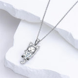 Sterling Silver Heart Birthstone Cat Pendant Necklace