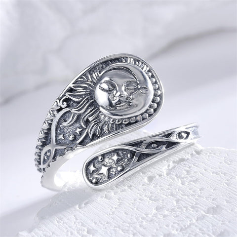 Sterling Silver Sun and Moon Spoon Ring