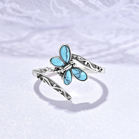 Sterling Silver Dragonfly Ring Butterfly Ring Hummingbird Spoon Ring Oxidized Animal Adjustable Ring for Women