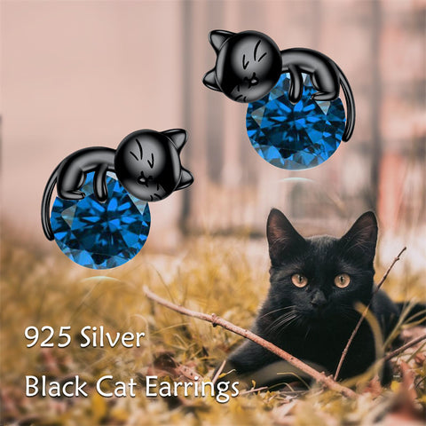 Sterling Silver Birthstone Cat Stud Earrings