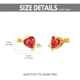 10K Yellow Gold 4mm Red Created Moissanite Stud Earrings, 10K Real Gold Heart cut Moissanite Earrings For Women Girls