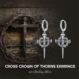 Sterling Silver Cross Hoop Earrings for Men