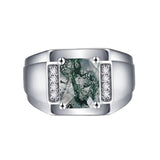 Sterling Silver 10K 14K 18K Gold Personalized Engraved Moss Agate Men's Wedding Ring Engagement Ring