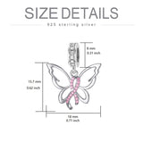 Sterling Silver Cubic Zirconia Butterfly Breast Cancer Awareness Charm Beads