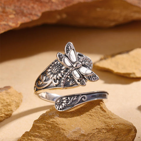 Sterling Silver Dragonfly Ring Butterfly Ring Hummingbird Spoon Ring Oxidized Animal Adjustable Ring for Women