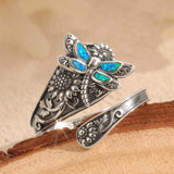 S925 Sterling Silver Turquoise Dragonfly/Highland Cow Spoon Ring Oxidized Wrap Ring  Gifts for Women Girls