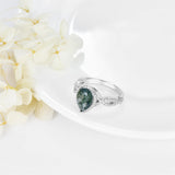 Sterling Silver Natural Moss Agate Ring Green Moss Agate Engagement Ring Women Unique Green Stone Wedding Ring