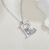 Sterling Silver Initial Cat Pendant Necklace