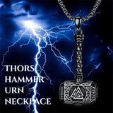 Thors Hammer Necklace 925 Sterling Silver Mjolnir Urn Necklace for Ashes Viking Norse Cremation Jewelry for Men Women