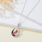 Sterling Silver Cubic Zirconia Infinity Angel Wings Red Cardinal  Pendant Necklace