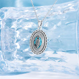 Sterling Silver Turquoise Virgin Mary Protection Pendant Necklace