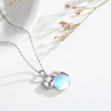 Sterling Silver Moonstone Pearl Rose Quartz Crystal Cat Pendant Necklace