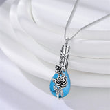 Sterling Silver Teardrop Rose Turquoise Sunflower Turquoise Urn Necklace For Ashes