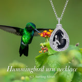 Sterling Silver Black Onyx Rose Hummingbird Urn Necklace for Ashes