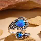 Sterling Silver Vintage Oxidized Opal Spoon Ring