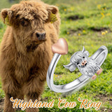 Highland Cow Ring 925 Sterling Silver Adjustable Highland Cow Open Rings Cow Jewelry for Women Birthday Christmas Gifts