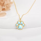 14K Gold Moonstone Dog Paw Pendant Necklace