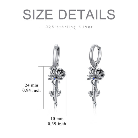 Sterling Silver Rose Sword Hoop Earrings