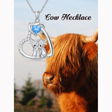 Sterling Silver 5A Cubic Zirconia Highland Cow Pendant Necklace