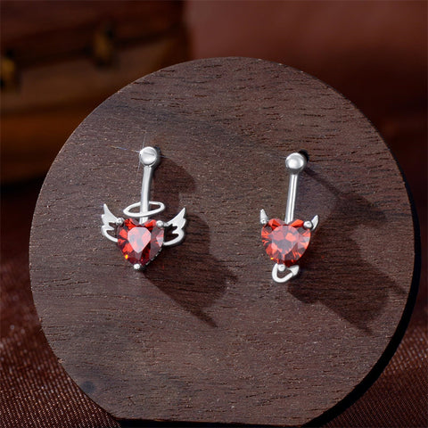 Sterling Silver CZ Heart Demon Angel Stud Earrings