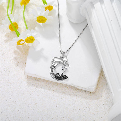 Silver Cat 12 Month Birthstone Pendant Necklace