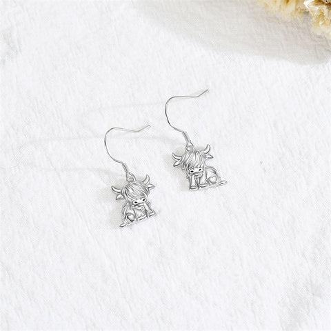 10K 14K 18K Gold Highland Cow Animal Earrings