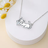 Cat Necklace with Birthstone 925 Sterling Silver Cat Pendant Necklace Gift for Women