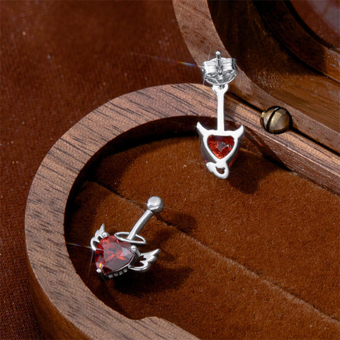 Sterling Silver CZ Heart Demon Angel Stud Earrings