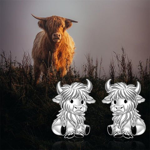 Sterling Silver Highland Cow Studs Earrings