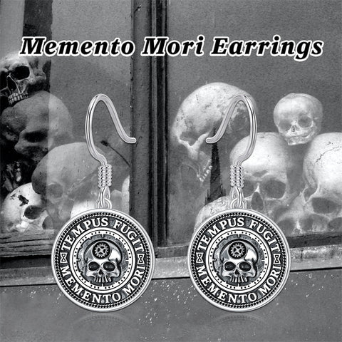 Sterling Silver Memento Mori Dangle Earrings