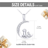 14K Gold Cubic Zirconia Dog and Cat Moon Pendant Necklace