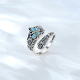 Sterling Silver Turquoise Dragonfly  Sea Turtles Hummingbird Spoon Ring Oxidized Animal Ring