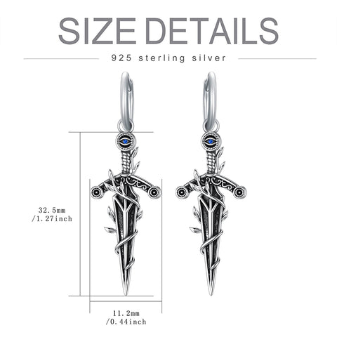 Sterling Silver Medieval Sword  Hoop Earrings