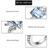 Sterling Silver Emerald Cut 7 * 9MM Sky Blue Aquamarine and White Moissanite  Engagement Ring