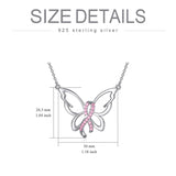 Sterling Silver Breast Cancer Awareness Cross Butterfly Dragonfly Pendant Necklace