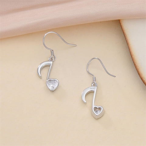 Sterling Silver  Music Note Dangle Earrings