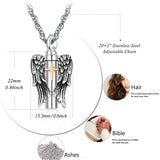 Angel Wings Urn Necklaces for Ashes for Men Women 925 Silver Cross Ashes Necklace for Human/Pets Ashes Cremation Jewelry for Ashes