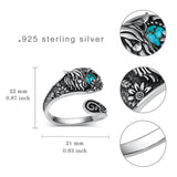 S925 Sterling Silver Turquoise Dragonfly/Butterfly/Highland Cow Spoon Ring Oxidized Wrap Ring  Gifts for Women Girls