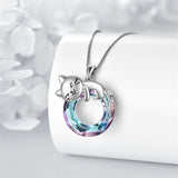 Sterling Silver Moonstone Pearl Rose Quartz Crystal Cat Pendant Necklace