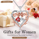 Sterling Silver  Rose Heart Birthstone Moissanite Pendant Necklace