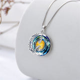 Sterling Silver Crystal Heart Birthstone Moon Star Pendant Necklace