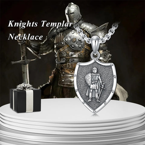 Sterling Silver Knights Templar & Cross Shield Pendant Necklace for Men