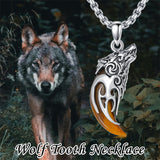 Wolf Tooth Necklace 925 Silver Tiger Eye Wolf Teeth Pendant Wolf Tooth Jewelry for Fathers Day Birthday Christmas Gifts Men Women