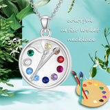 Sterling Silver Artist Paint Palette and Brush  Locket Pendant Necklace