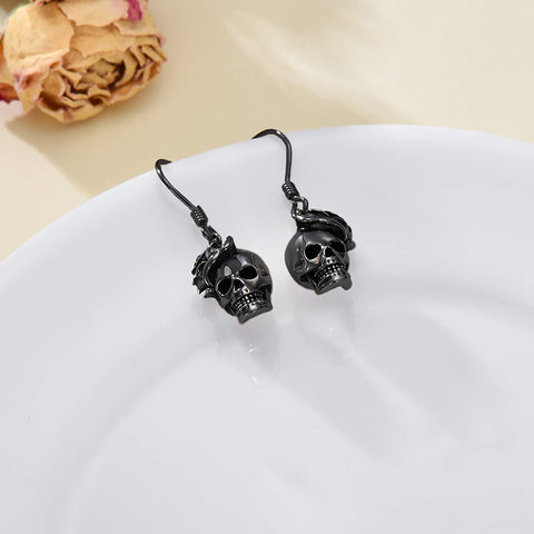 Sterling Silver Gothic Skull Dangle Earrings