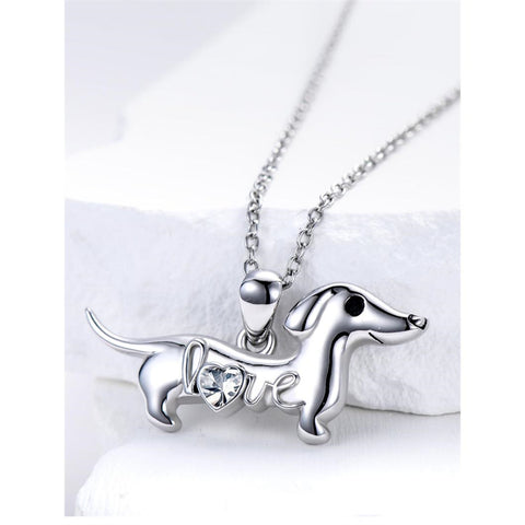 Sterling Silver Heart Birthstone  Dachshund Pendant Necklace