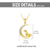 14K Yellow Gold Cubic Zirconia Dog and Moon Pendant Necklace